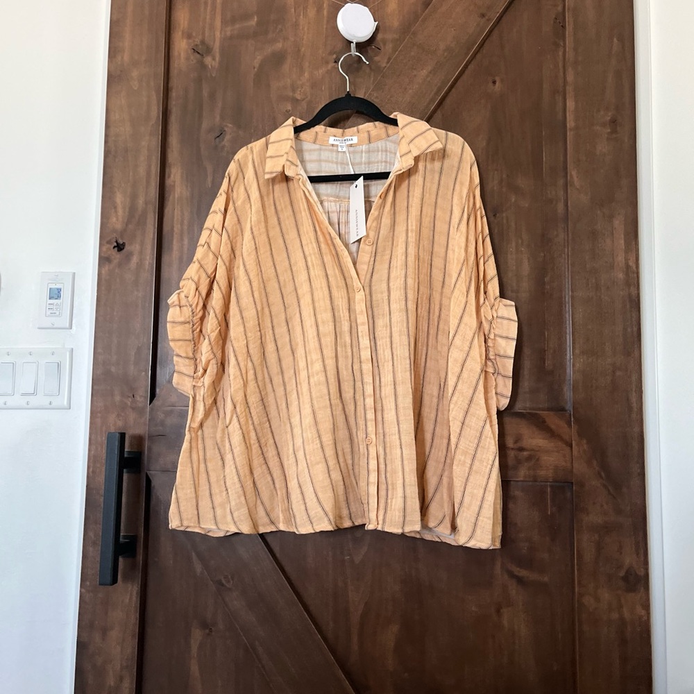 Annie Beige Striped Button-Down Shirt